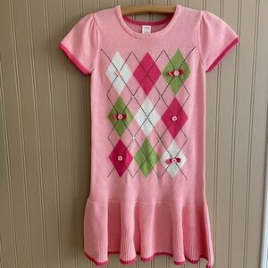 Gymboree New With Tag Pink Argyle 100% Cotton Knit Dress Child Size 9